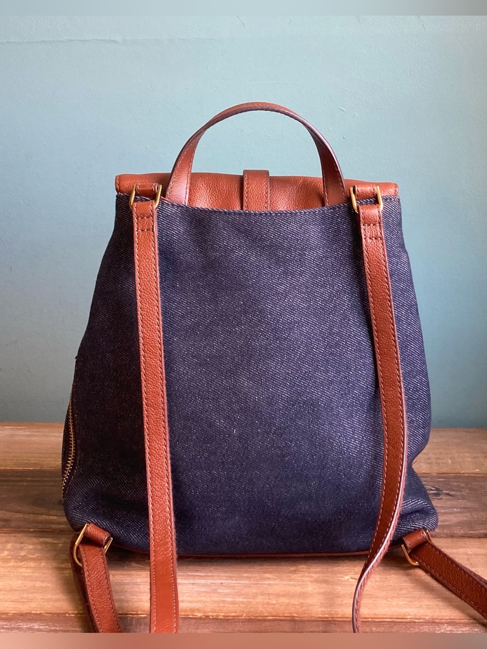 Fossil Emery Backpack Denim Canvas and Leather - Picture 9 of 10
